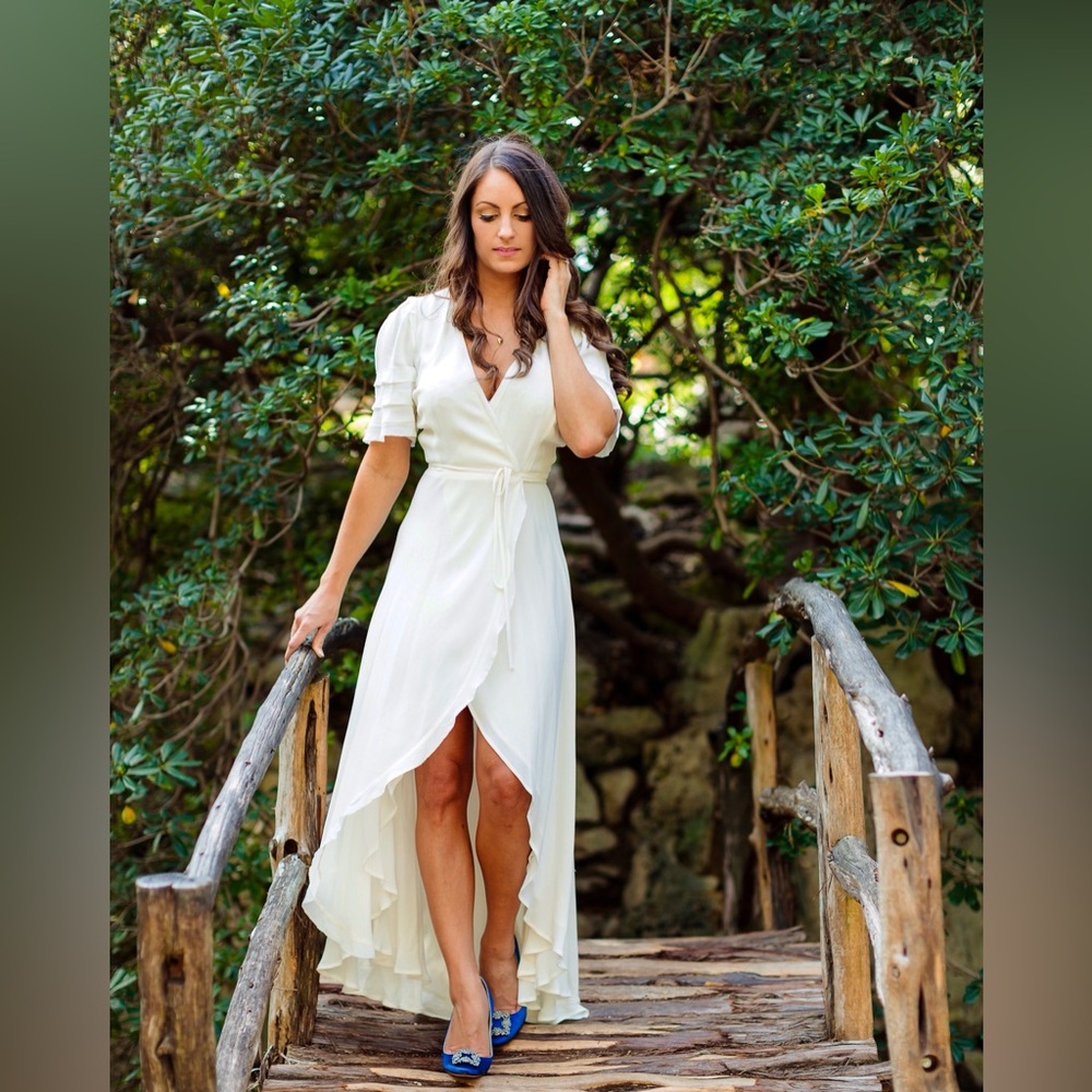 Reformation Lottie Wrap Ivory White Cream Ruffle Sleeve Midi Dress